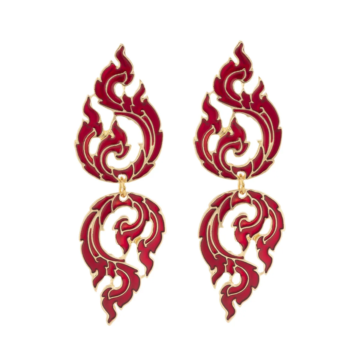 Red Enamel & 18K Gold-Plated Flame Dangle Earring