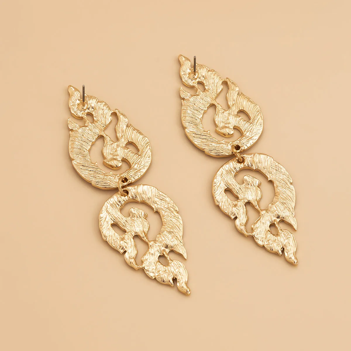 Red Enamel & 18K Gold-Plated Flame Dangle Earring