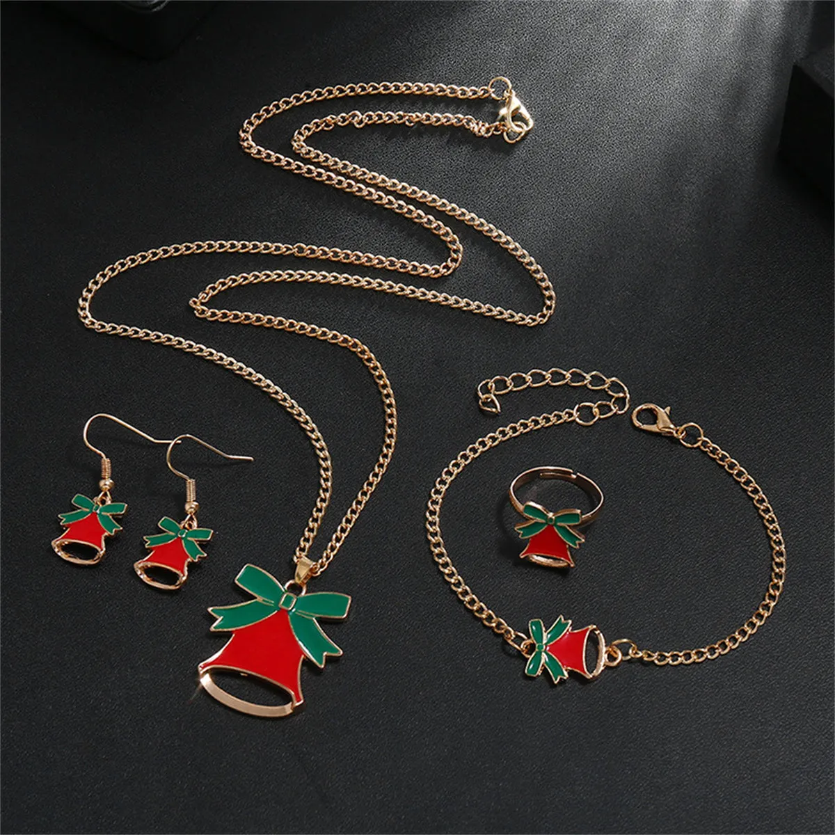 Red Enamel & 18K Gold-Plated Jingle Bell Drop Earrings Set
