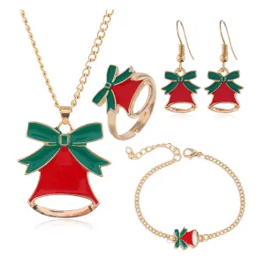Red Enamel & 18K Gold-Plated Jingle Bell Drop Earrings Set