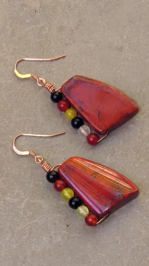 Red Jasper and Agate Gemstones on Rose Gold earrings