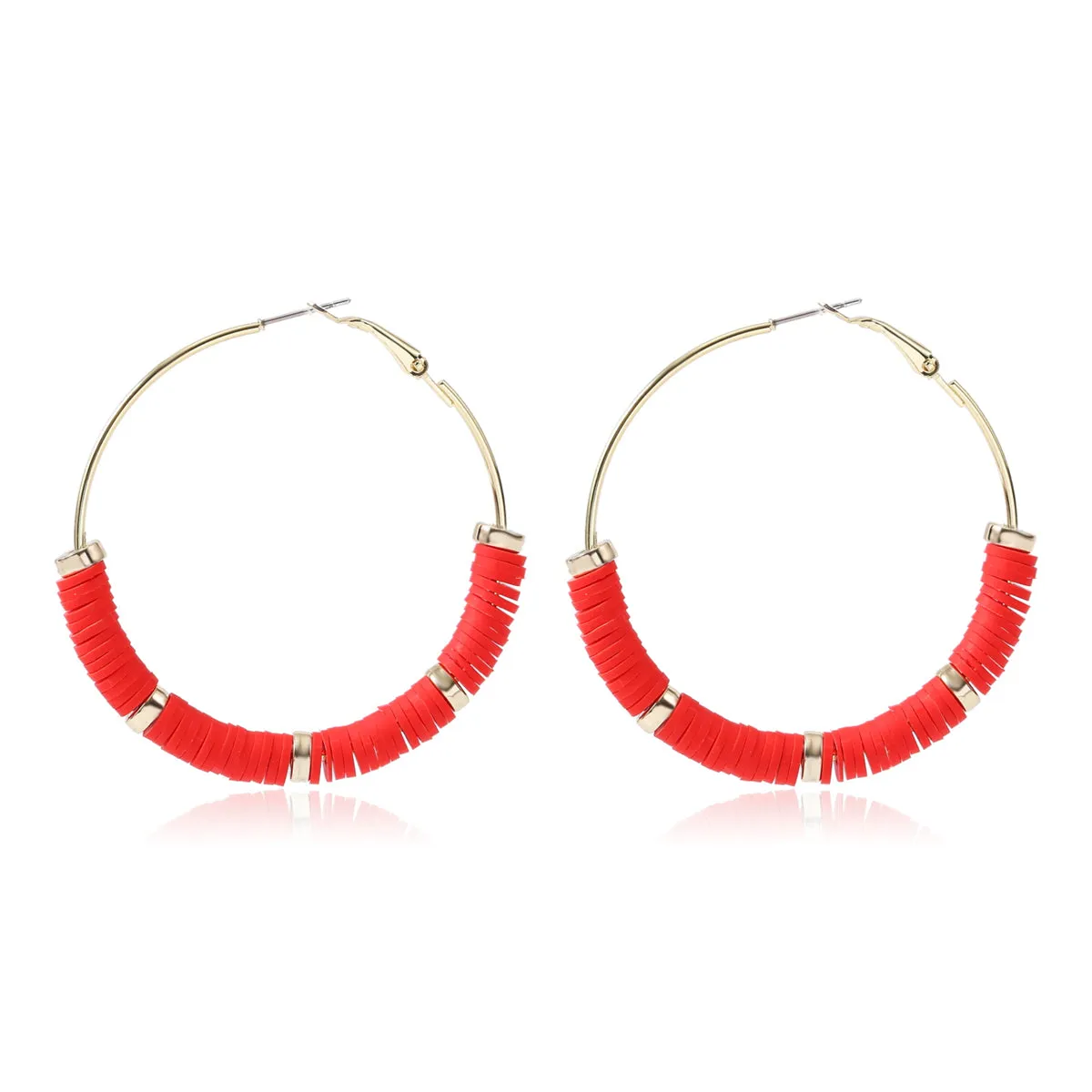 Red Polymer Clay & 18K Gold-Plated Beaded Hoop Earrings