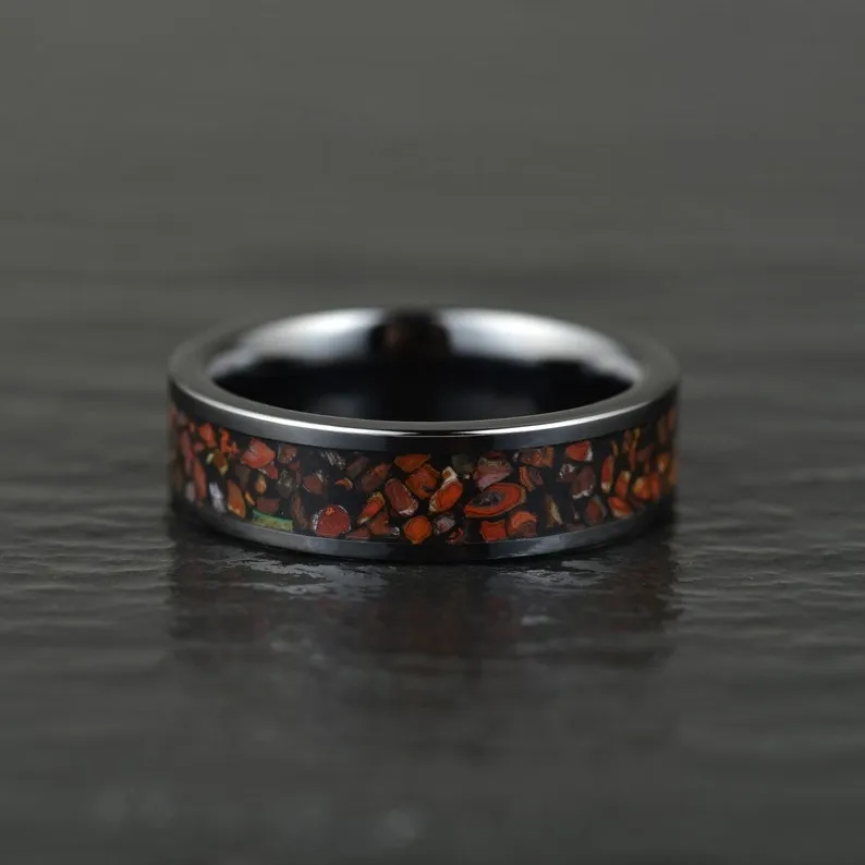 Red Rex - Dinosaur Bone Tungsten Women's Wedding Band 4MM