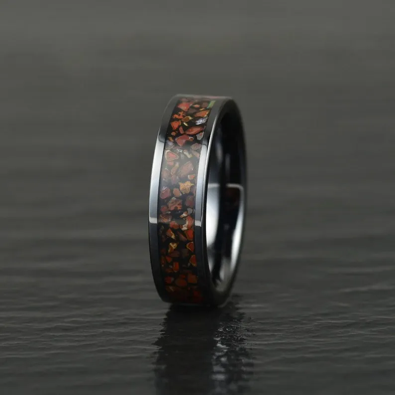 Red Rex - Dinosaur Bone Tungsten Women's Wedding Band 4MM