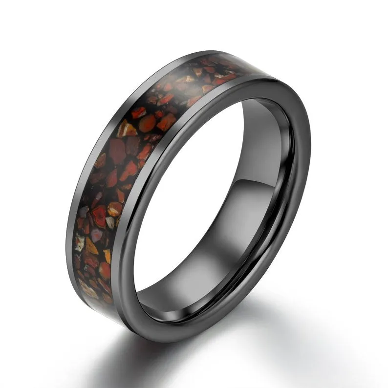 Red Rex - Dinosaur Bone Tungsten Women's Wedding Band 4MM