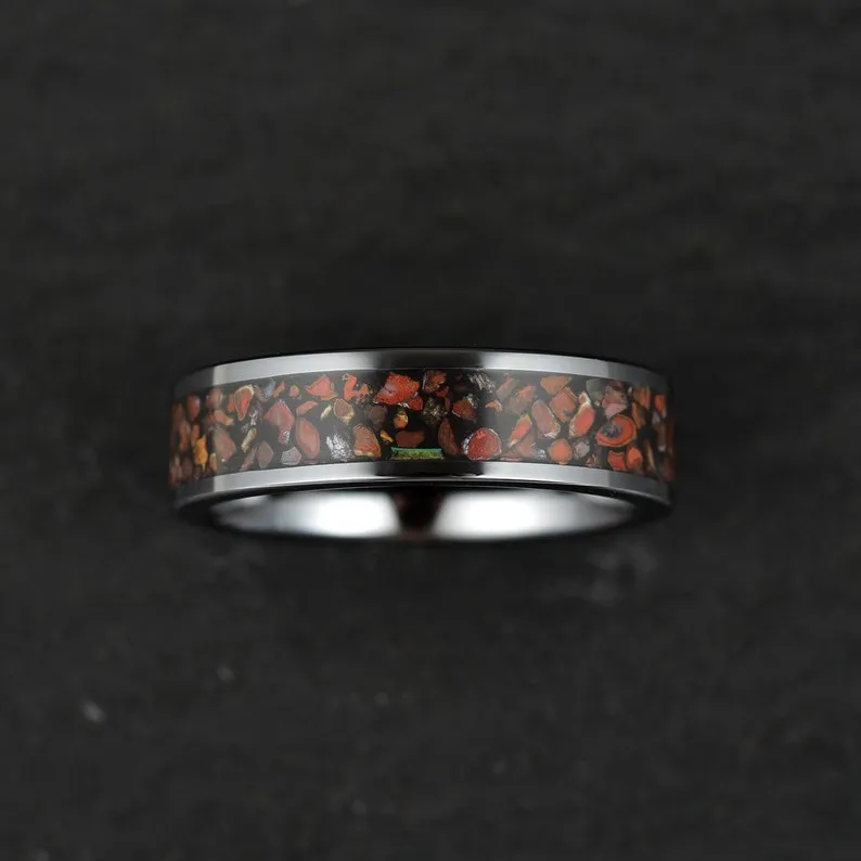 Red Rex - Dinosaur Bone Tungsten Women's Wedding Band 4MM