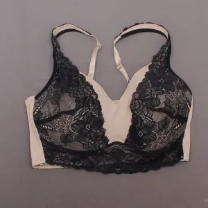 Rhonda Shear Women's Molded Cup Bra With Lace Overlay Nude / Black Large