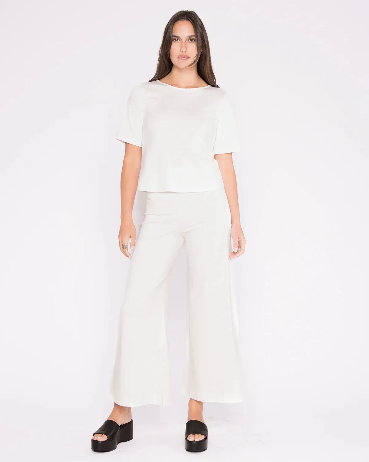 Ripley Rader Off-White Ponte Knit Wide Leg Pant: Cropped