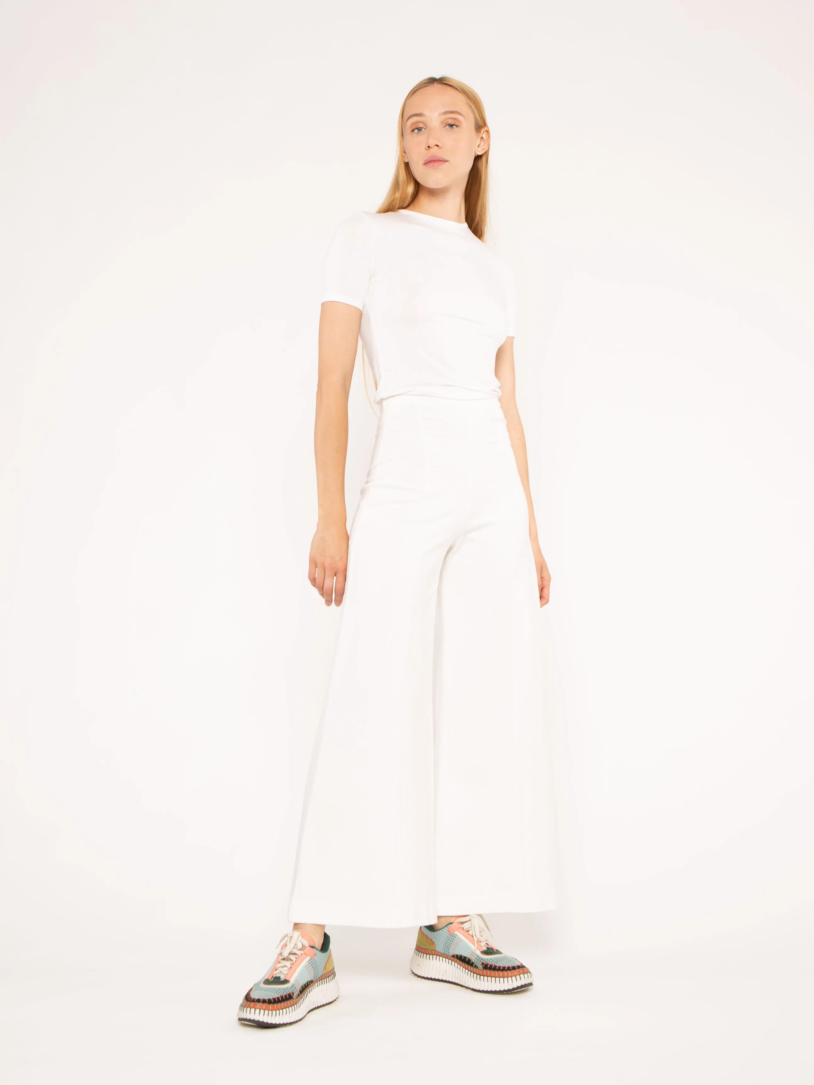 Ripley Rader Off-White Ponte Knit Wide Leg Pant: Cropped