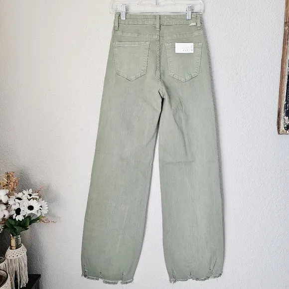 RISEN HR Wide Leg Jeans Olive Retro Vintage Style No Distressing Various NEW