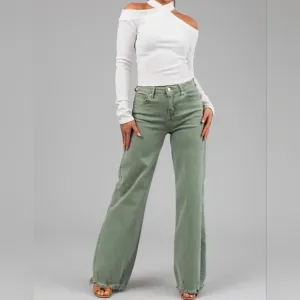 RISEN HR Wide Leg Jeans Olive Retro Vintage Style No Distressing Various NEW