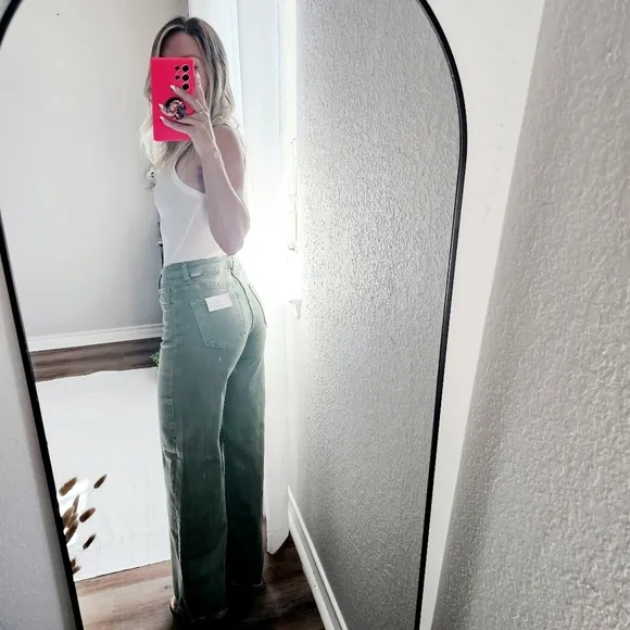 RISEN HR Wide Leg Jeans Olive Retro Vintage Style No Distressing Various NEW