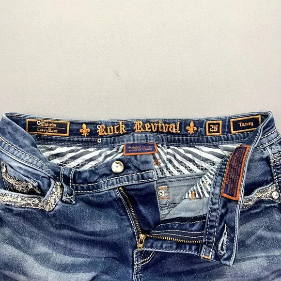 ROCK REVIVAL TANSY Women's Mid Rise Curvy Boot Denim Blue Jeans Sz 28 Fits 30&quot;