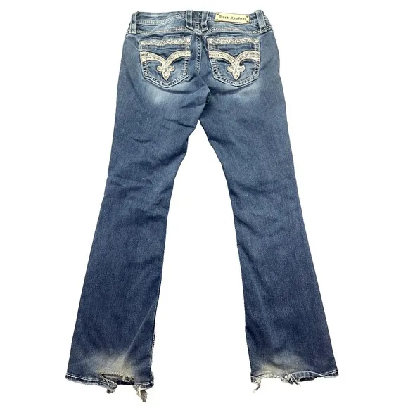 ROCK REVIVAL TANSY Women's Mid Rise Curvy Boot Denim Blue Jeans Sz 28 Fits 30&quot;