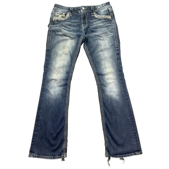 ROCK REVIVAL TANSY Women's Mid Rise Curvy Boot Denim Blue Jeans Sz 28 Fits 30&quot;