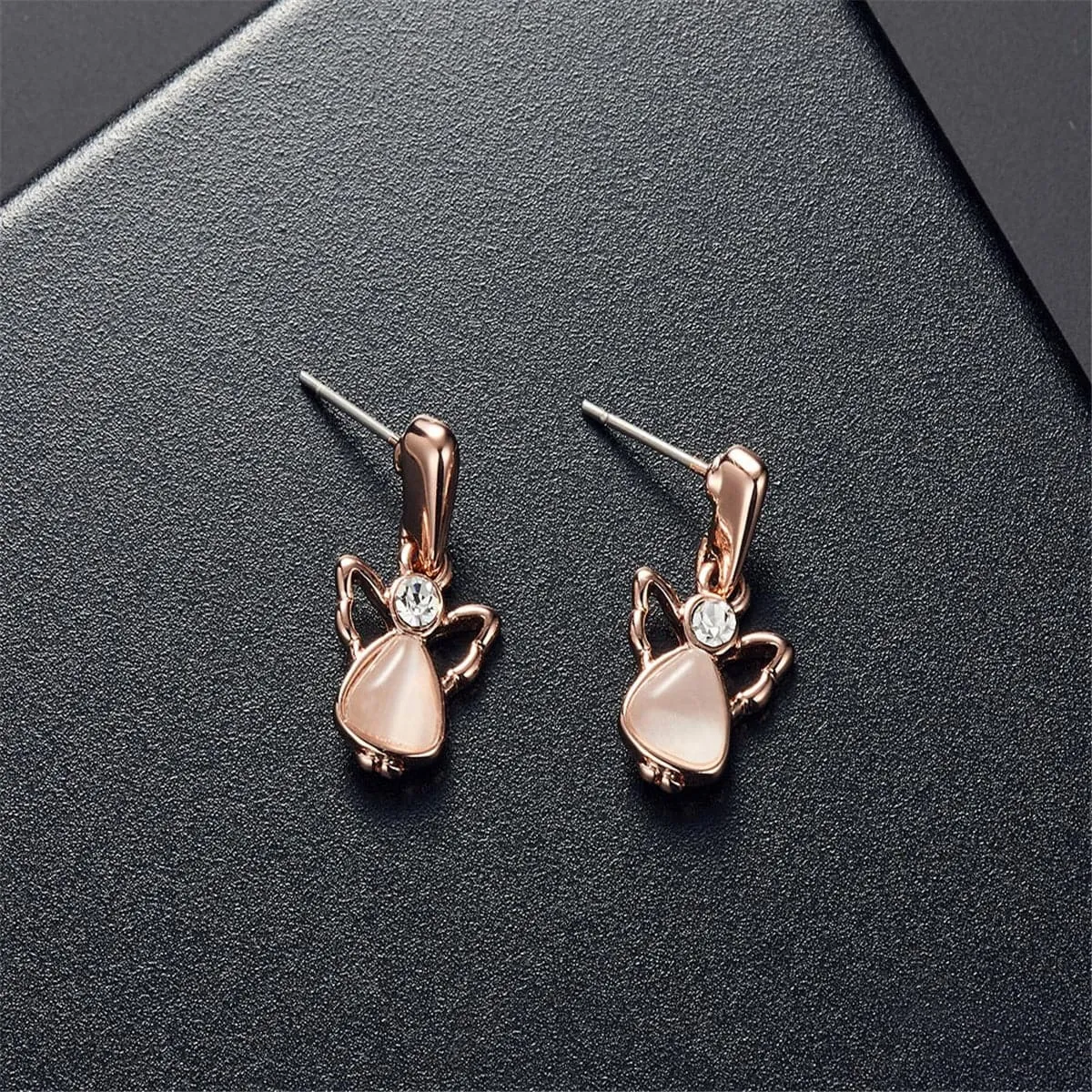 Rose Quartz & Cubic Zirconia Angel Pendant Necklace & Drop Earrings