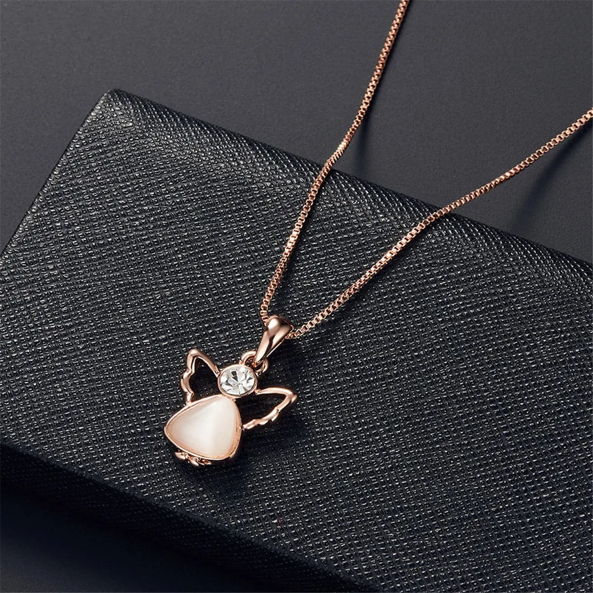Rose Quartz & Cubic Zirconia Angel Pendant Necklace & Drop Earrings