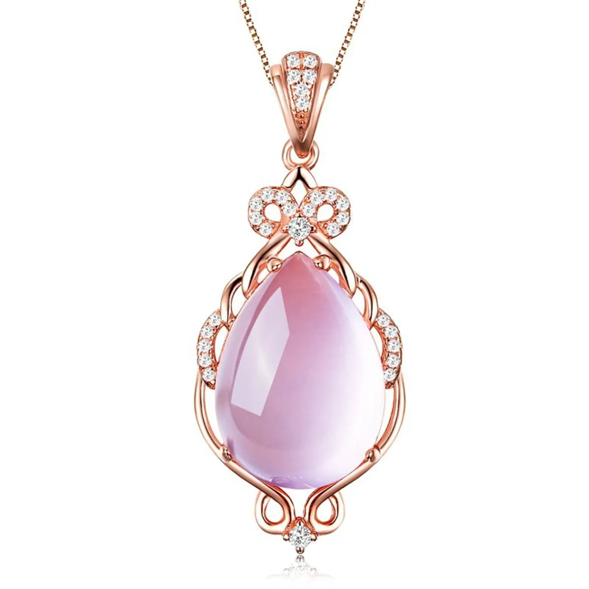 Ross Quartz & 18K Rose Gold-Plated Teardrop Pendant Necklace