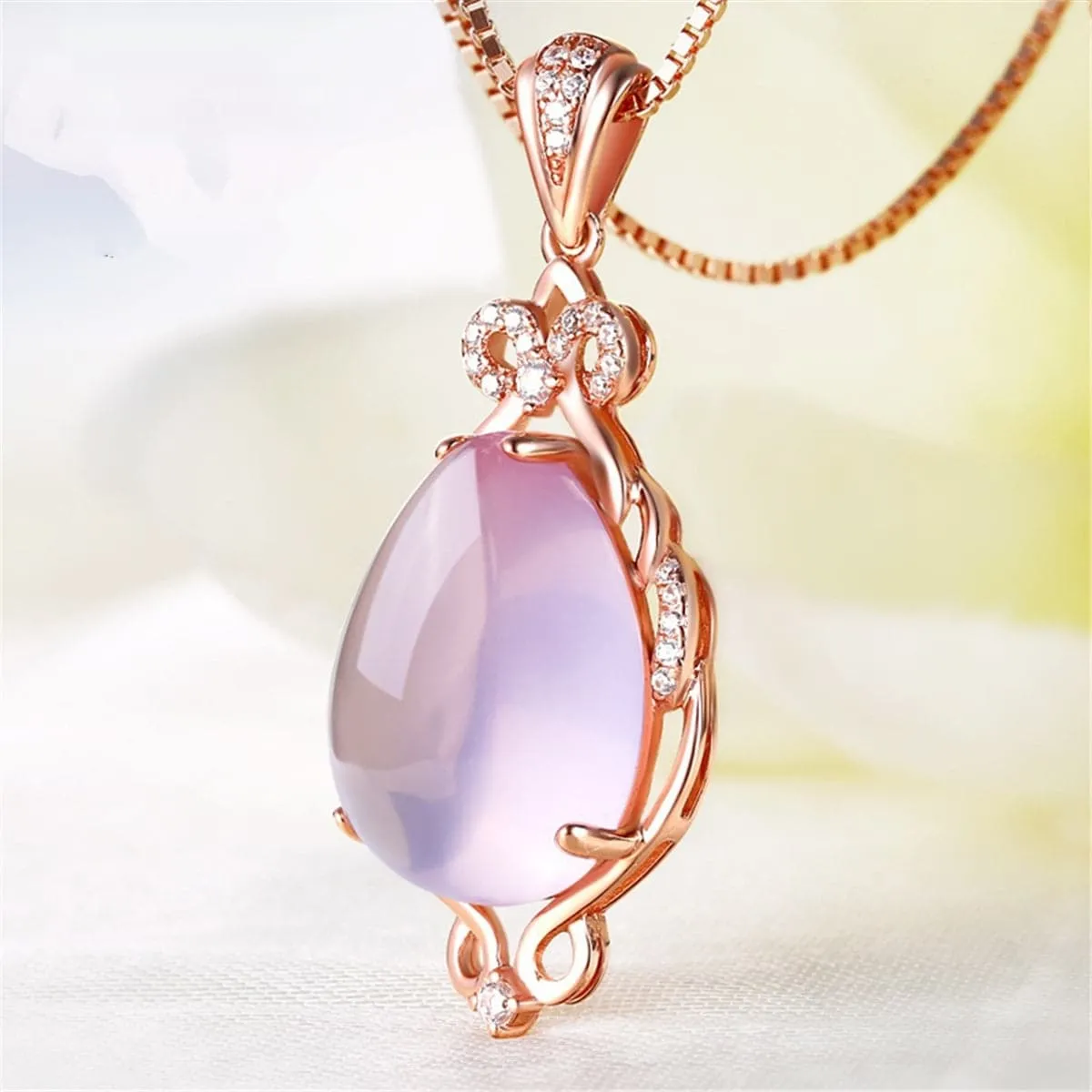 Ross Quartz & 18K Rose Gold-Plated Teardrop Pendant Necklace