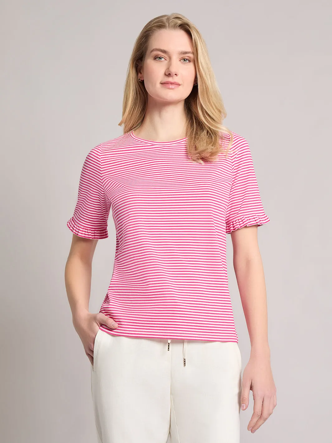 Ruffle Sleeve Stripe Top