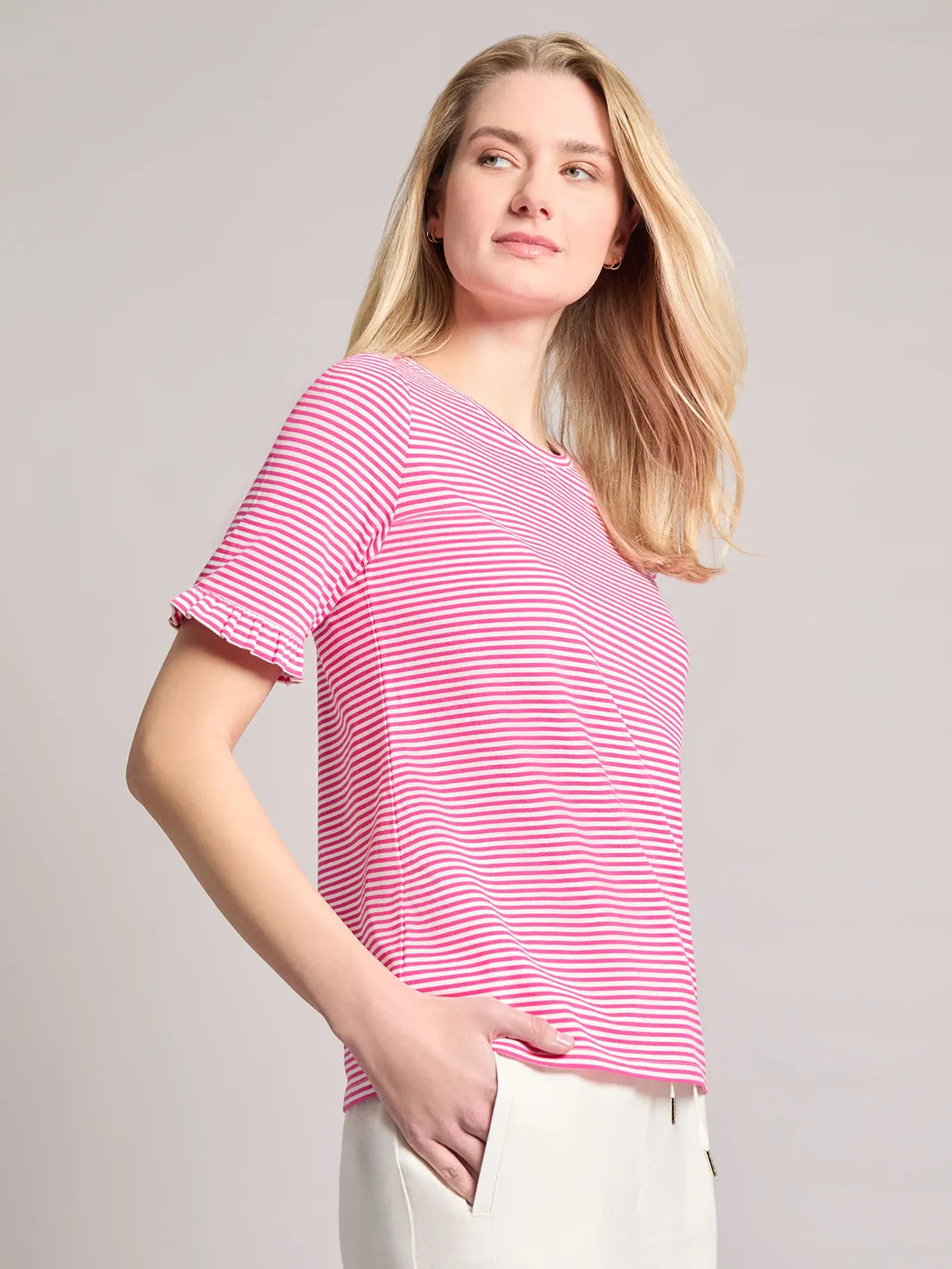 Ruffle Sleeve Stripe Top