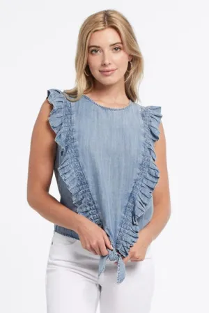 Ruffle Trim Denim Blouse
