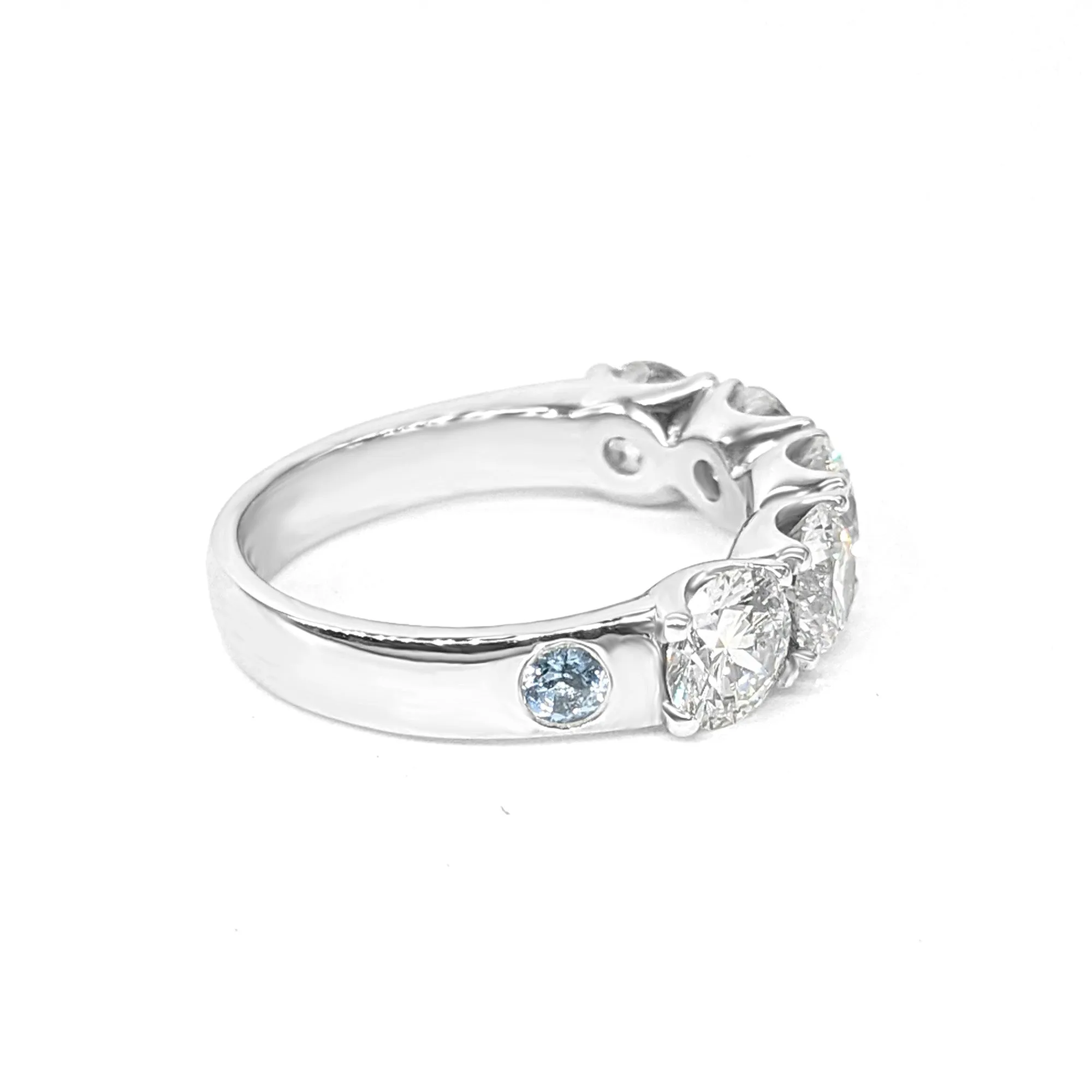 Safa Design 2.50 ct. Round Diamond 5 Stone Ring With Side Bezel Aquamarines