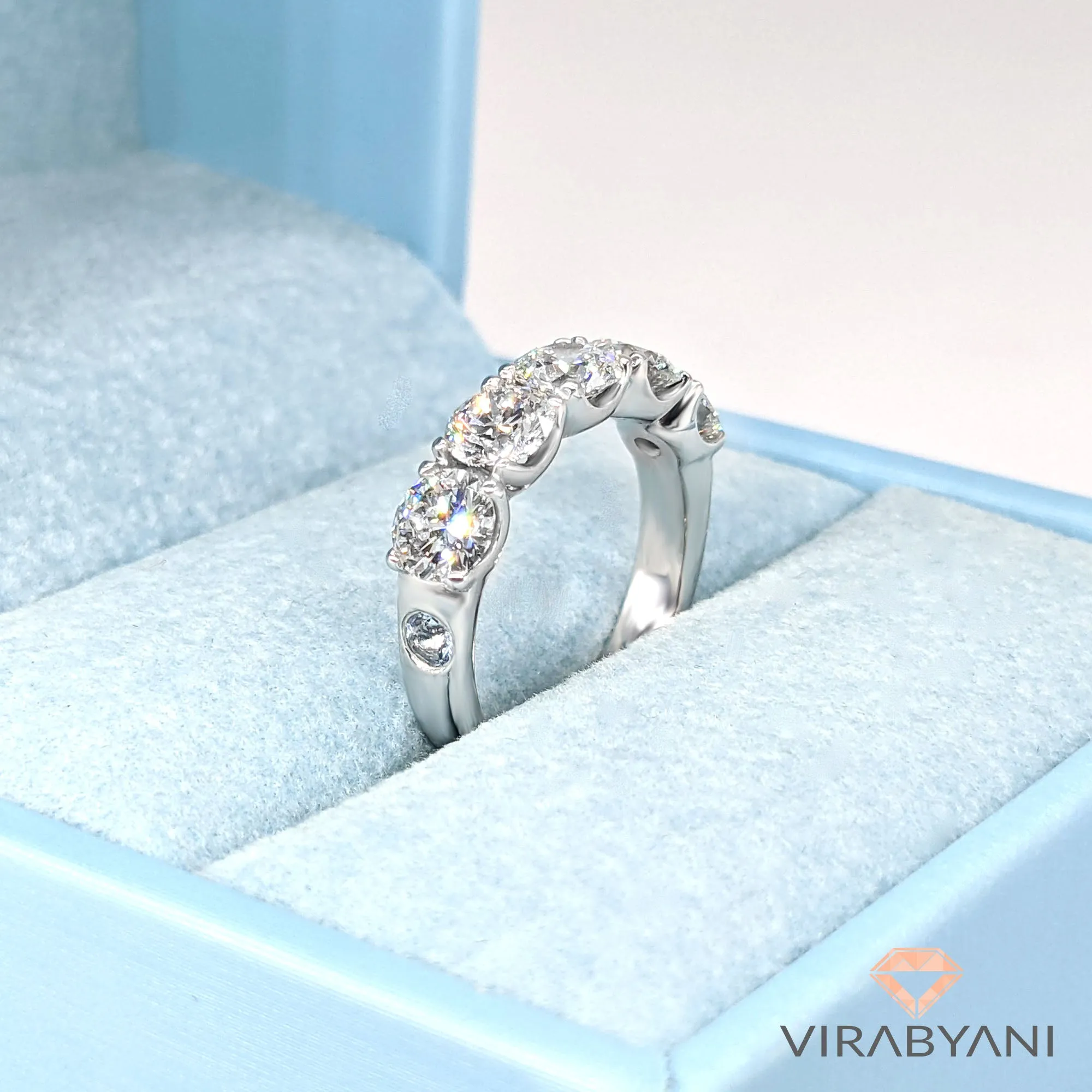 Safa Design 2.50 ct. Round Diamond 5 Stone Ring With Side Bezel Aquamarines