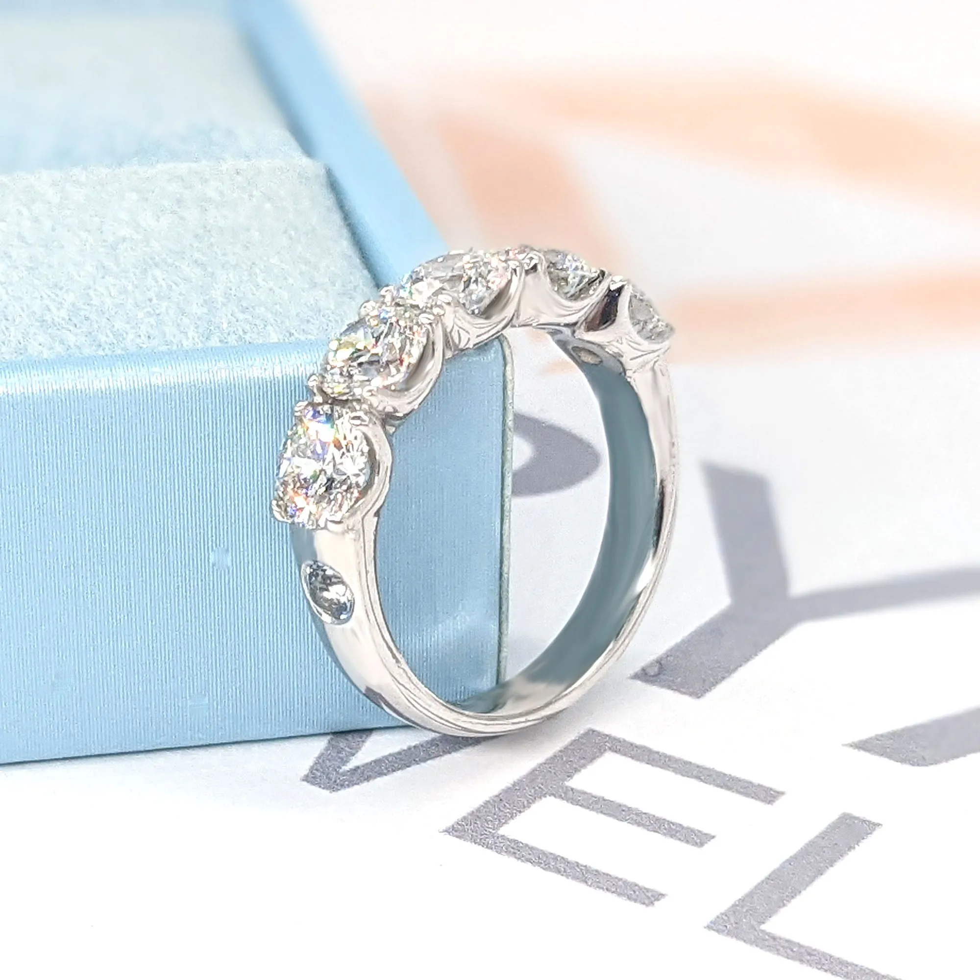 Safa Design 2.50 ct. Round Diamond 5 Stone Ring With Side Bezel Aquamarines