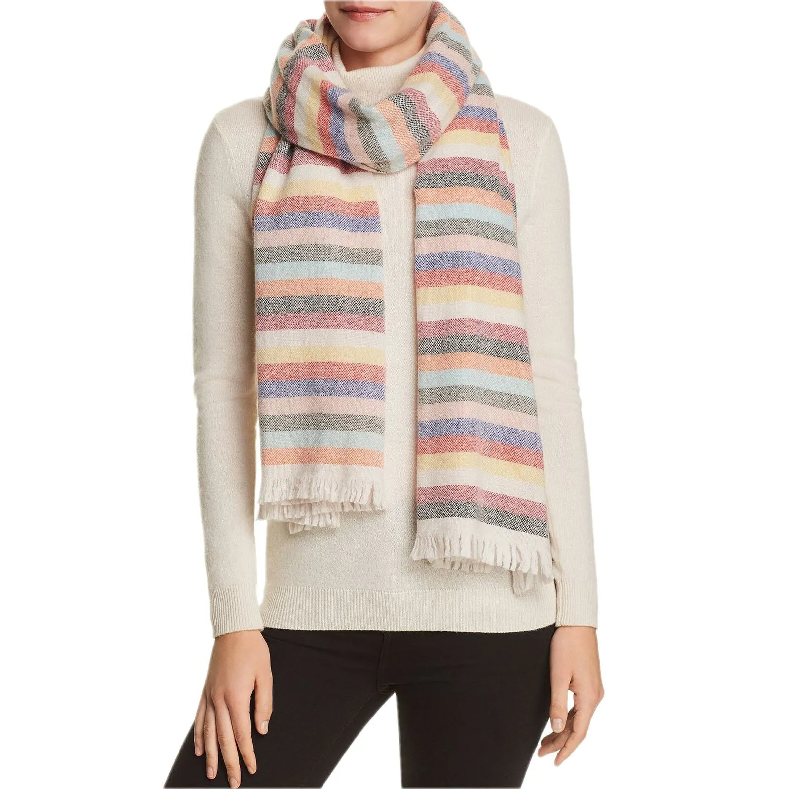 San Patrignano Women's Wool Cashmere Multi Stripe Oblong Scarf