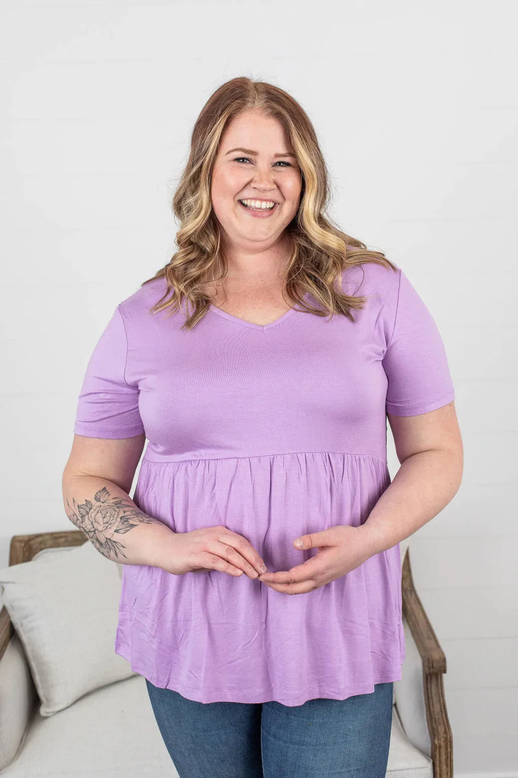 Sarah Babydoll Top in Lavender