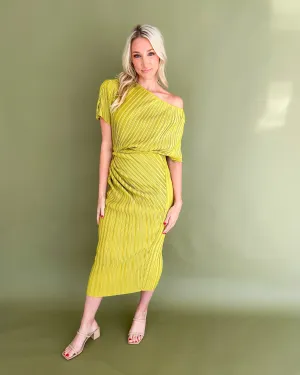 Sarina One Shoulder Pleated Side Ruched Midi Dress