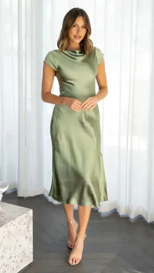 Satin Belle™ | Women's Backless Midi Dress | Luxurious Satin, Evening Wear, Flattering Fit