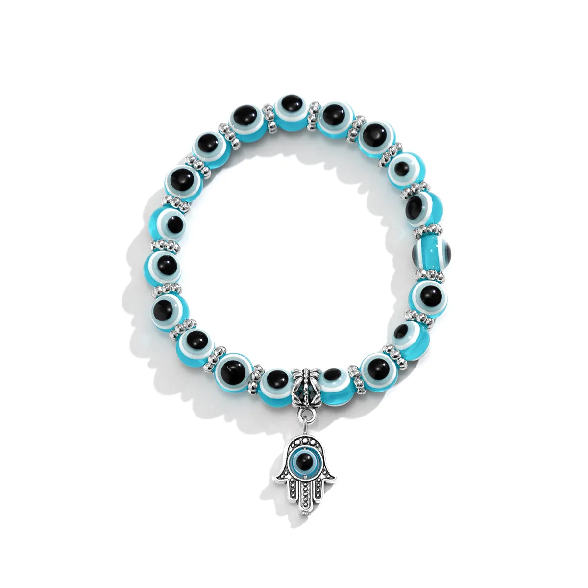 Sea Blue Acrylic & Silver-Plated Evil Eye Hamsa Charm Bracelet