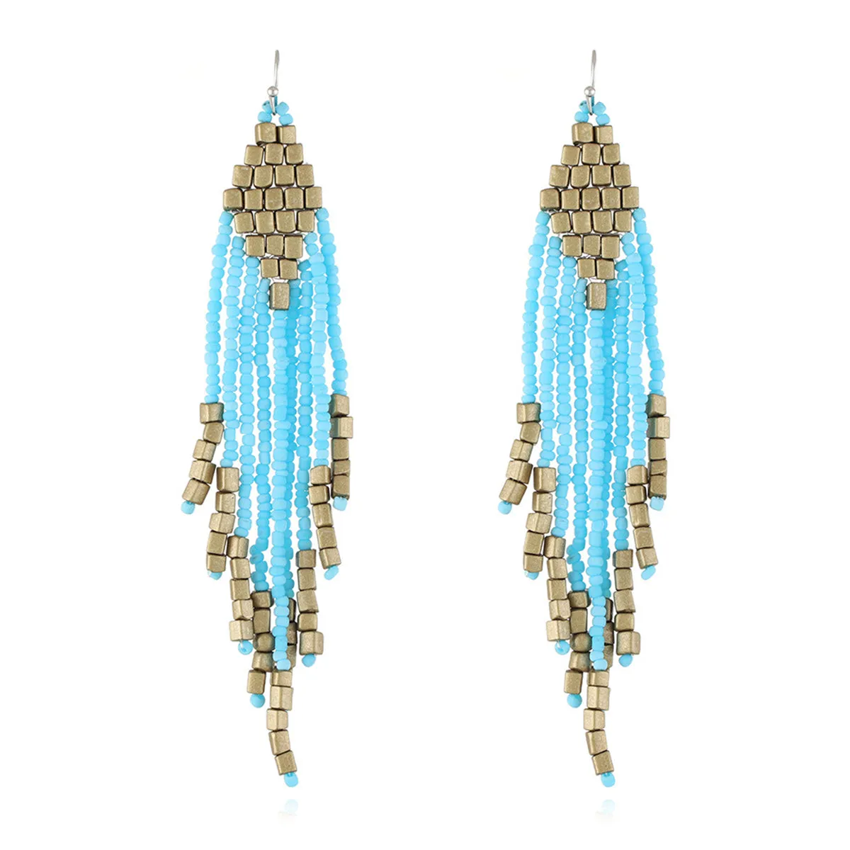 Sea Blue Tassel Beaded Drop Earrings