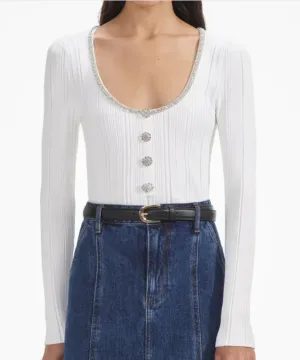 SELF PORTRAIT White Embellished Knit Top