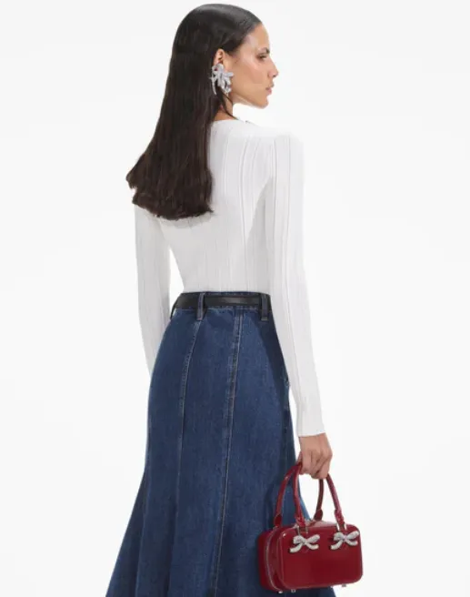 SELF PORTRAIT White Embellished Knit Top
