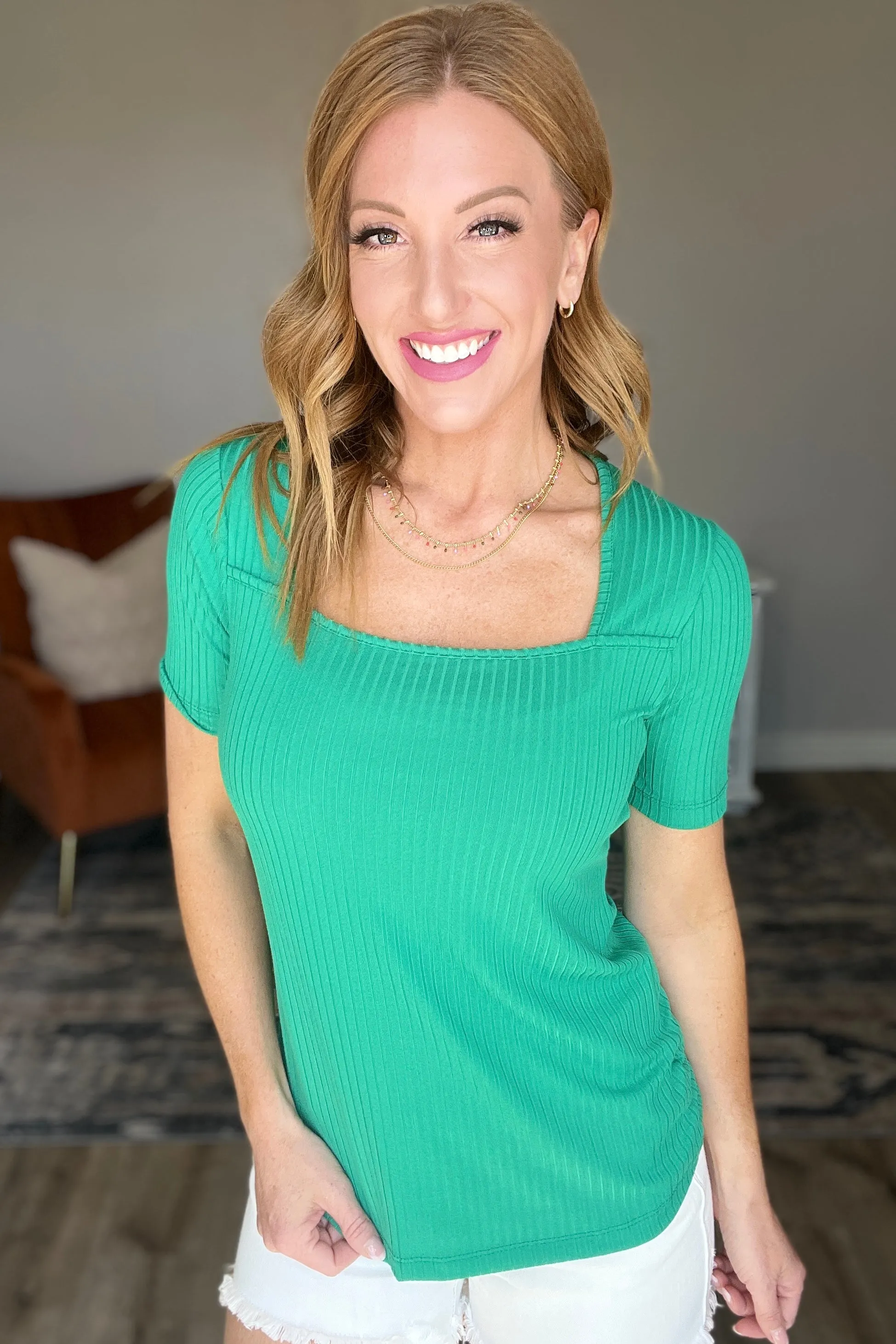 Sentimental Feelings Square Neck Top in Kelly Green