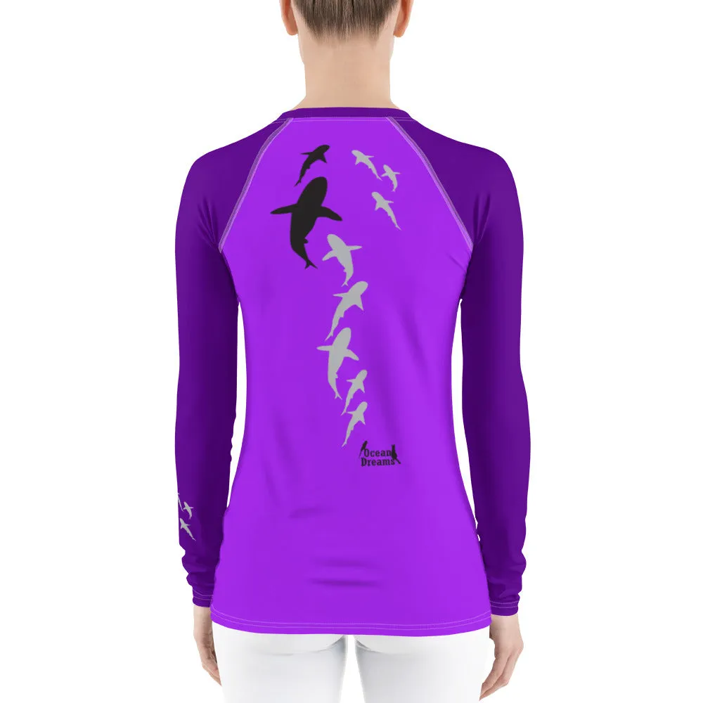 Shark Parade Purple Women's Rash Guard