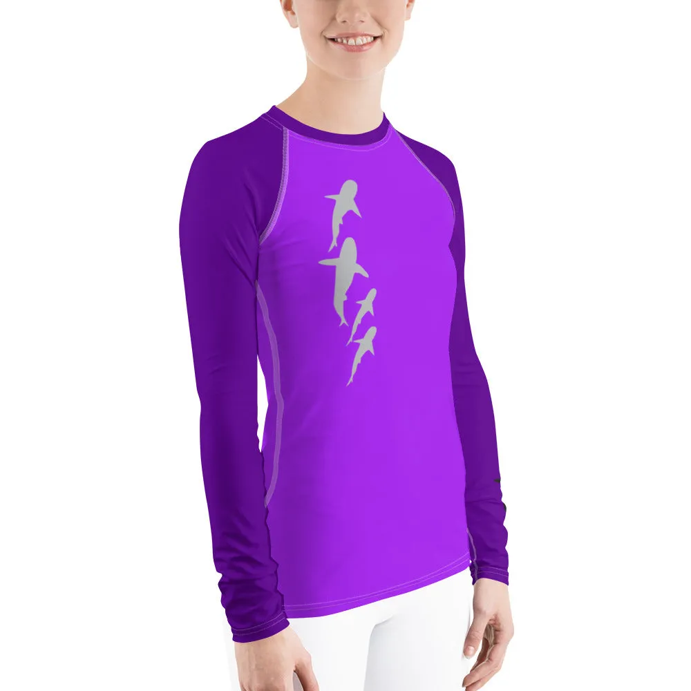 Shark Parade Purple Women's Rash Guard