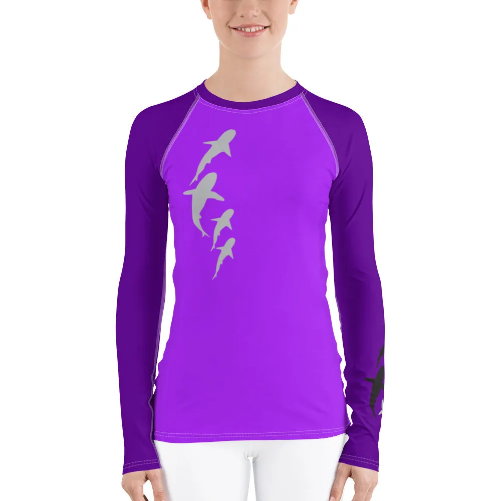 Shark Parade Purple Women's Rash Guard