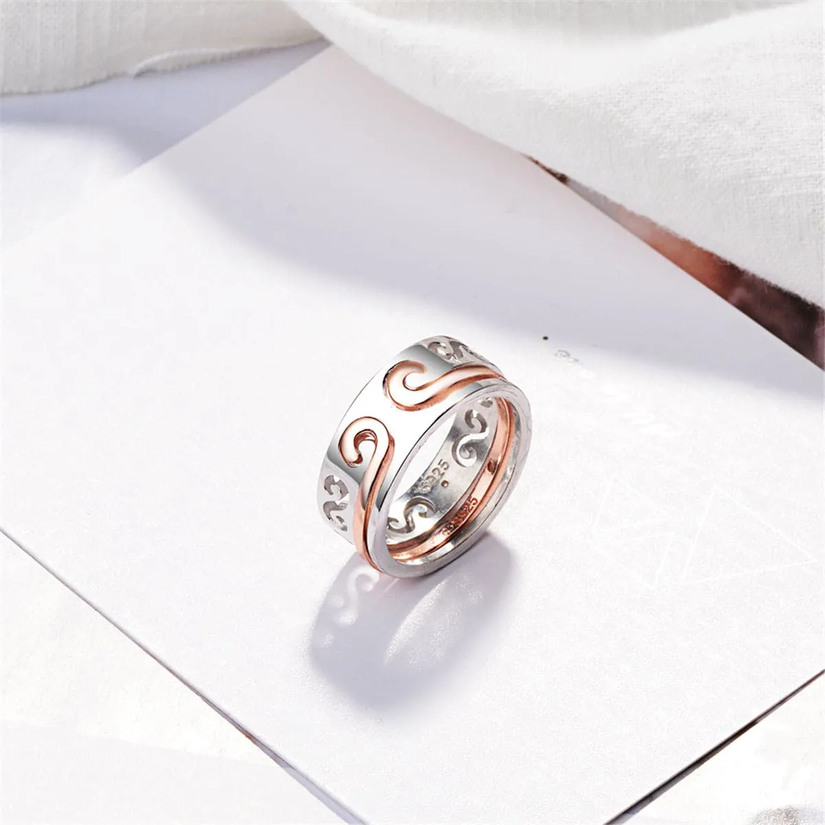 Silver-Plated & 18K Rose Gold-Plated Swirl Band Ring Set