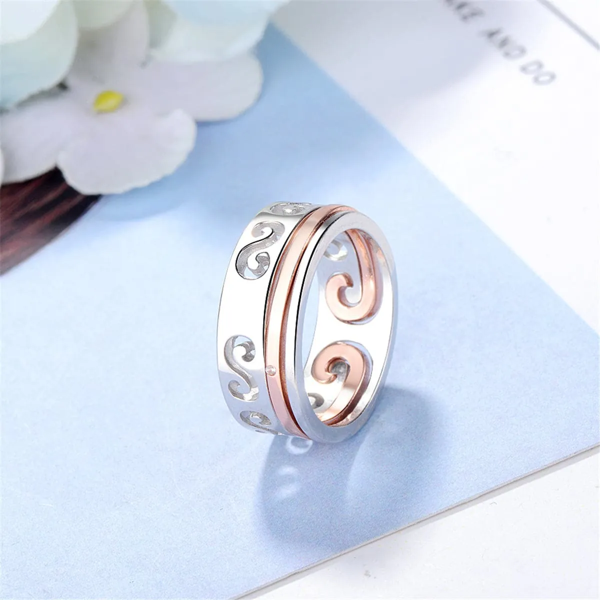 Silver-Plated & 18K Rose Gold-Plated Swirl Band Ring Set