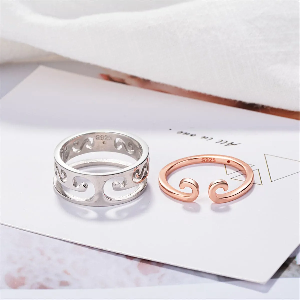 Silver-Plated & 18K Rose Gold-Plated Swirl Band Ring Set