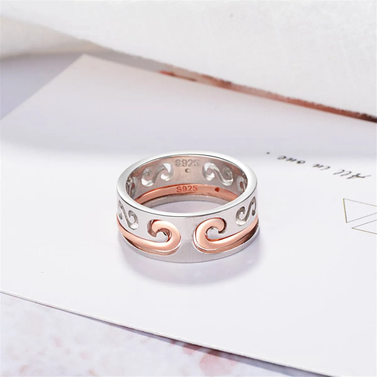 Silver-Plated & 18K Rose Gold-Plated Swirl Band Ring Set