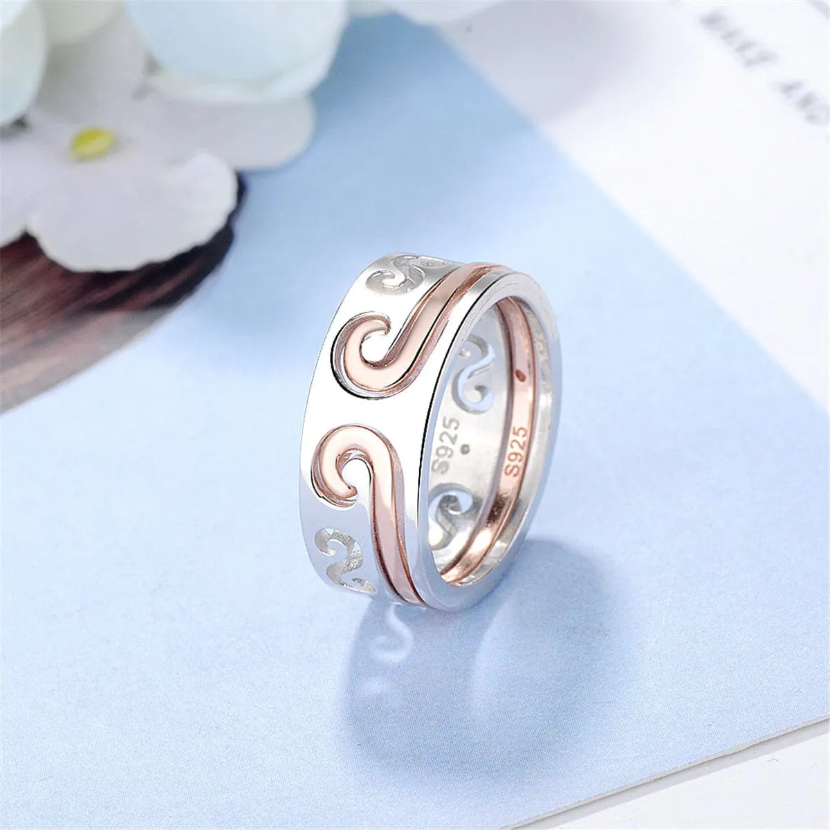 Silver-Plated & 18K Rose Gold-Plated Swirl Band Ring Set