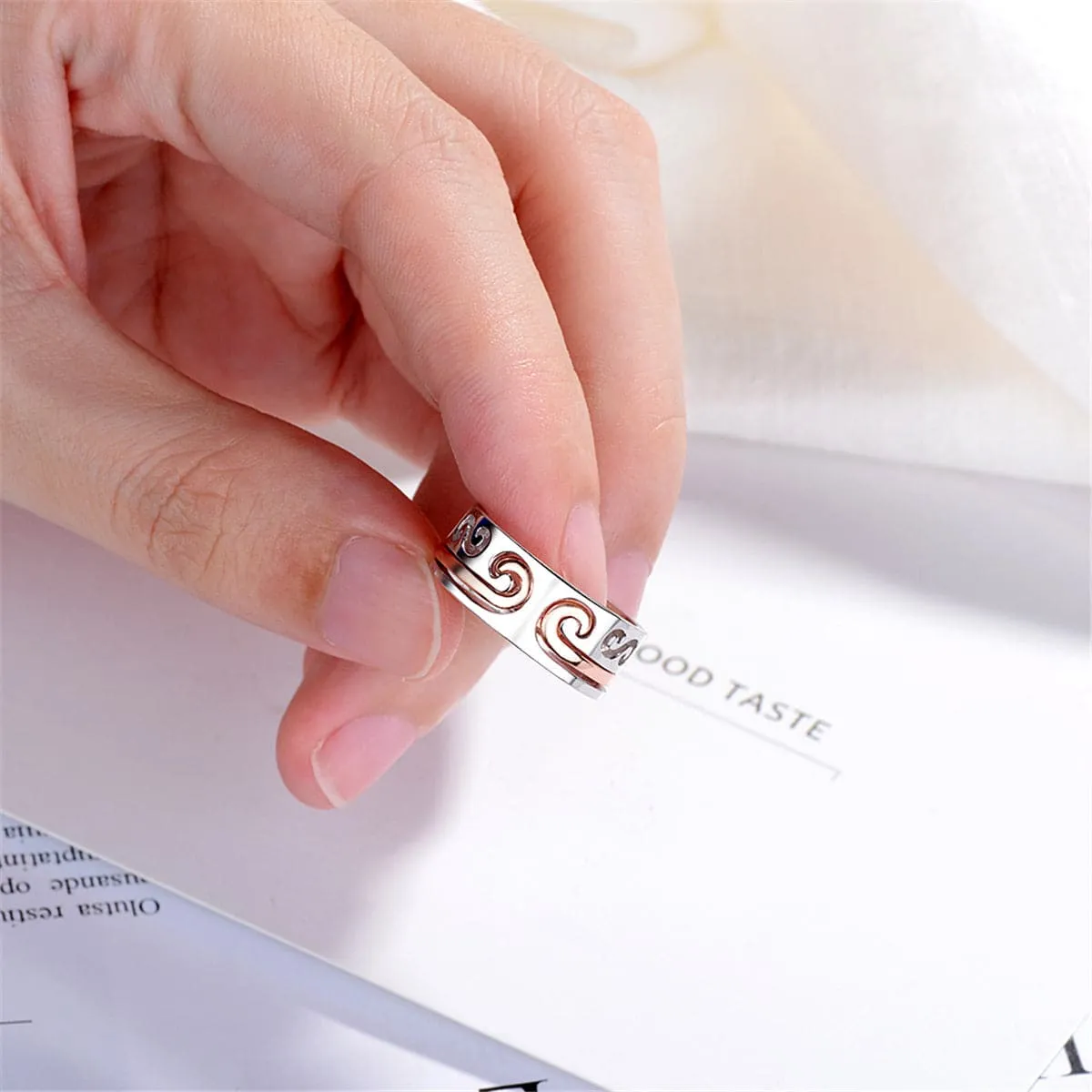 Silver-Plated & 18K Rose Gold-Plated Swirl Band Ring Set