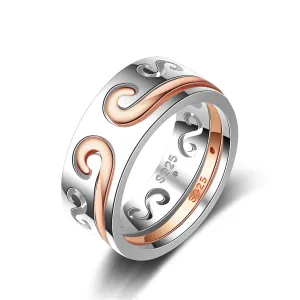 Silver-Plated & 18K Rose Gold-Plated Swirl Band Ring Set