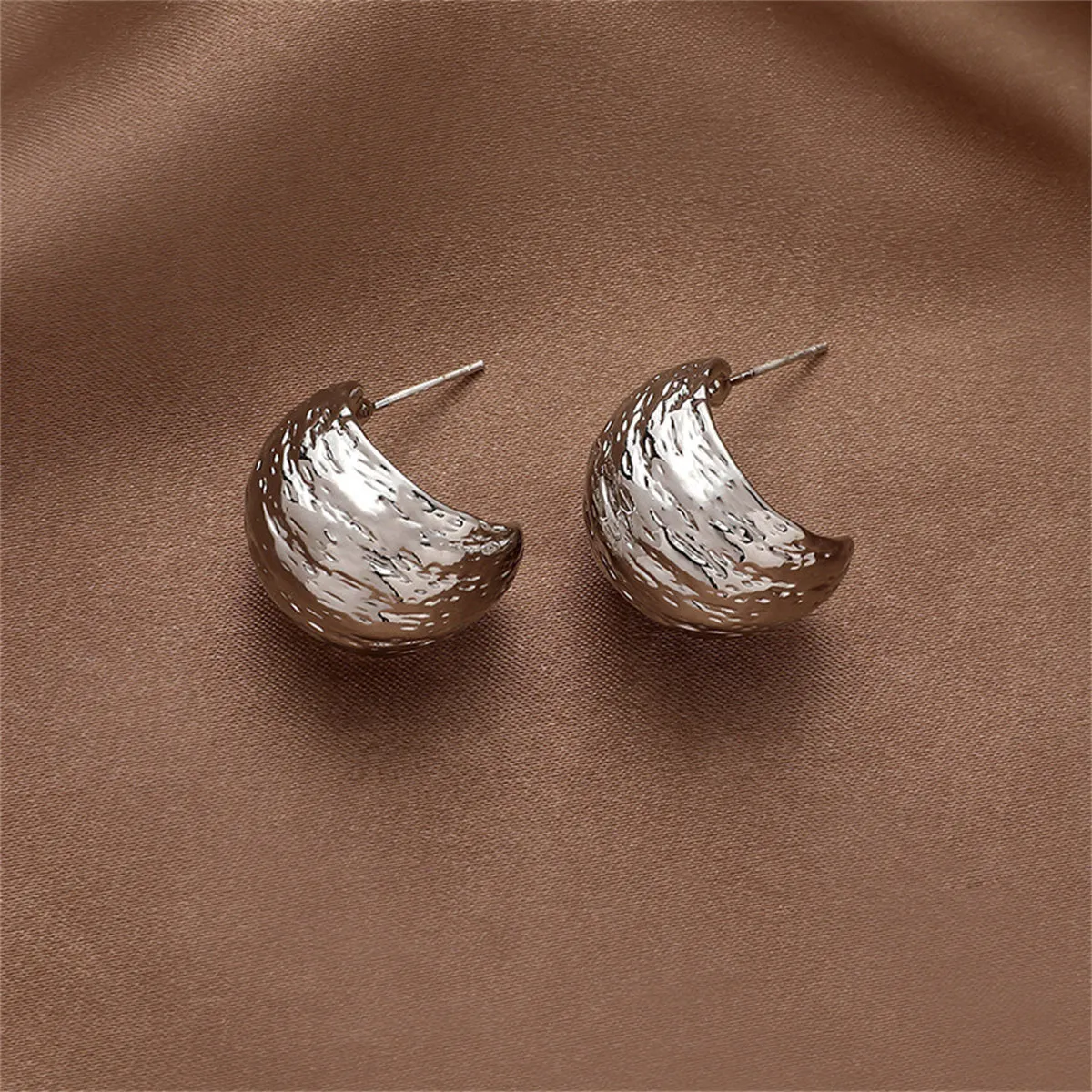 Silver-Plated C-Shape Huggie Earrings