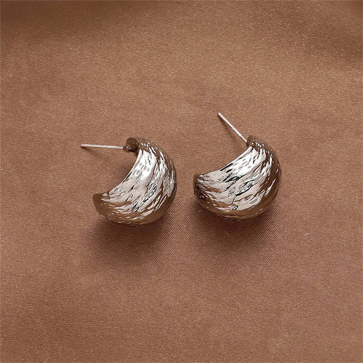 Silver-Plated C-Shape Huggie Earrings